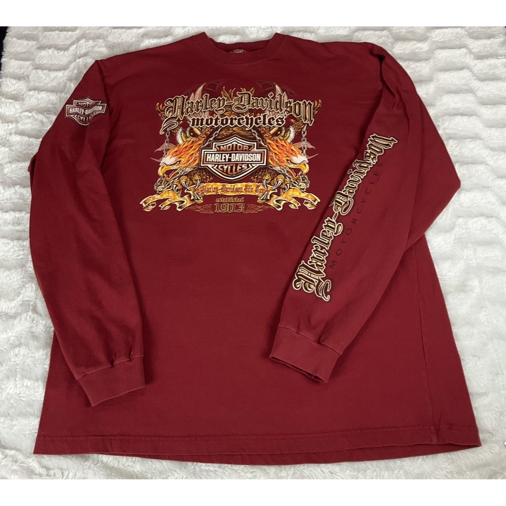 Harley-Davidson Motorcycles Men's Maroon Long Sleeve Hanley Shirt XL Biker